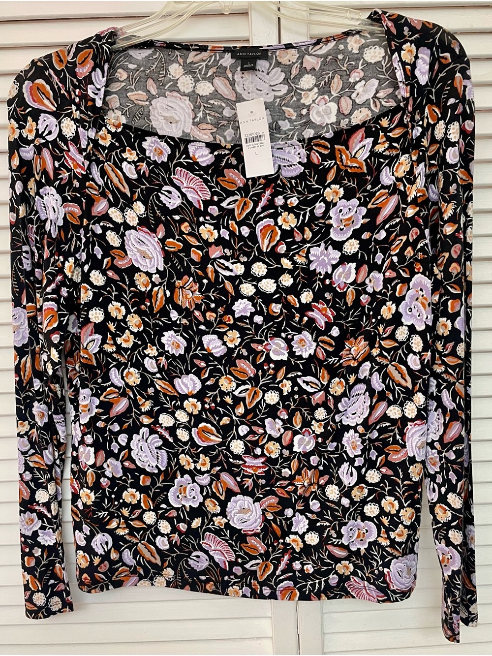 Ann Taylor Black Floral Long Sleeve Top